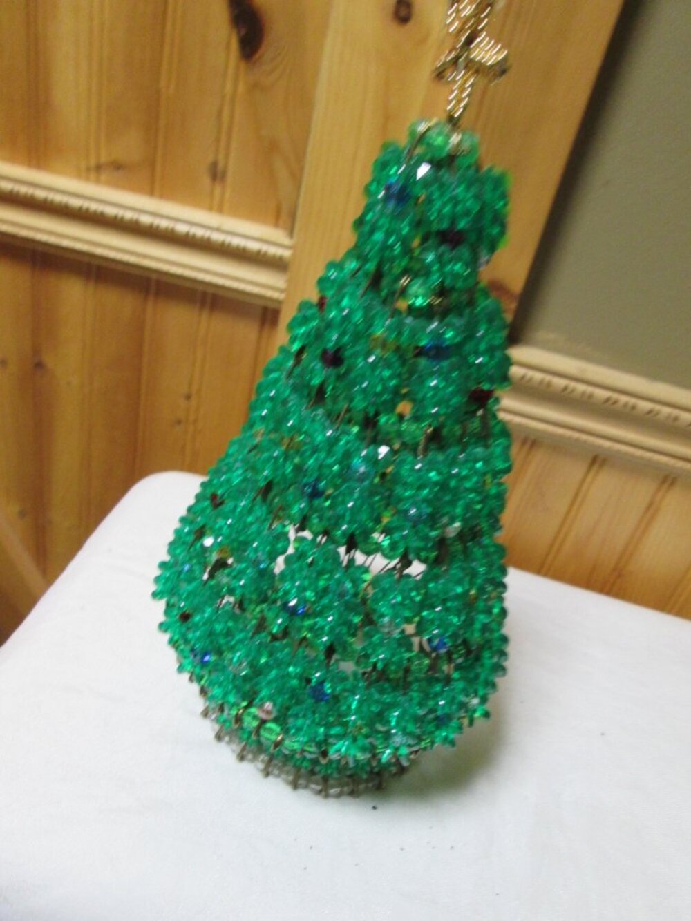 vtg 50s 10 in safety Pin beaded  christmas Tree brass lg safety pins VGUC